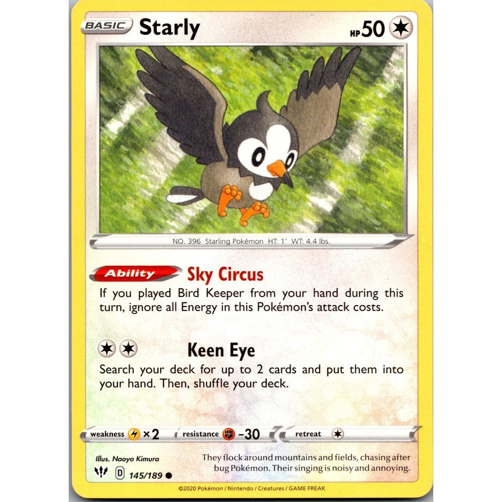 Pokemon Starly 145/189 Darkness Ablaze Common SWSH03 Colorless Card